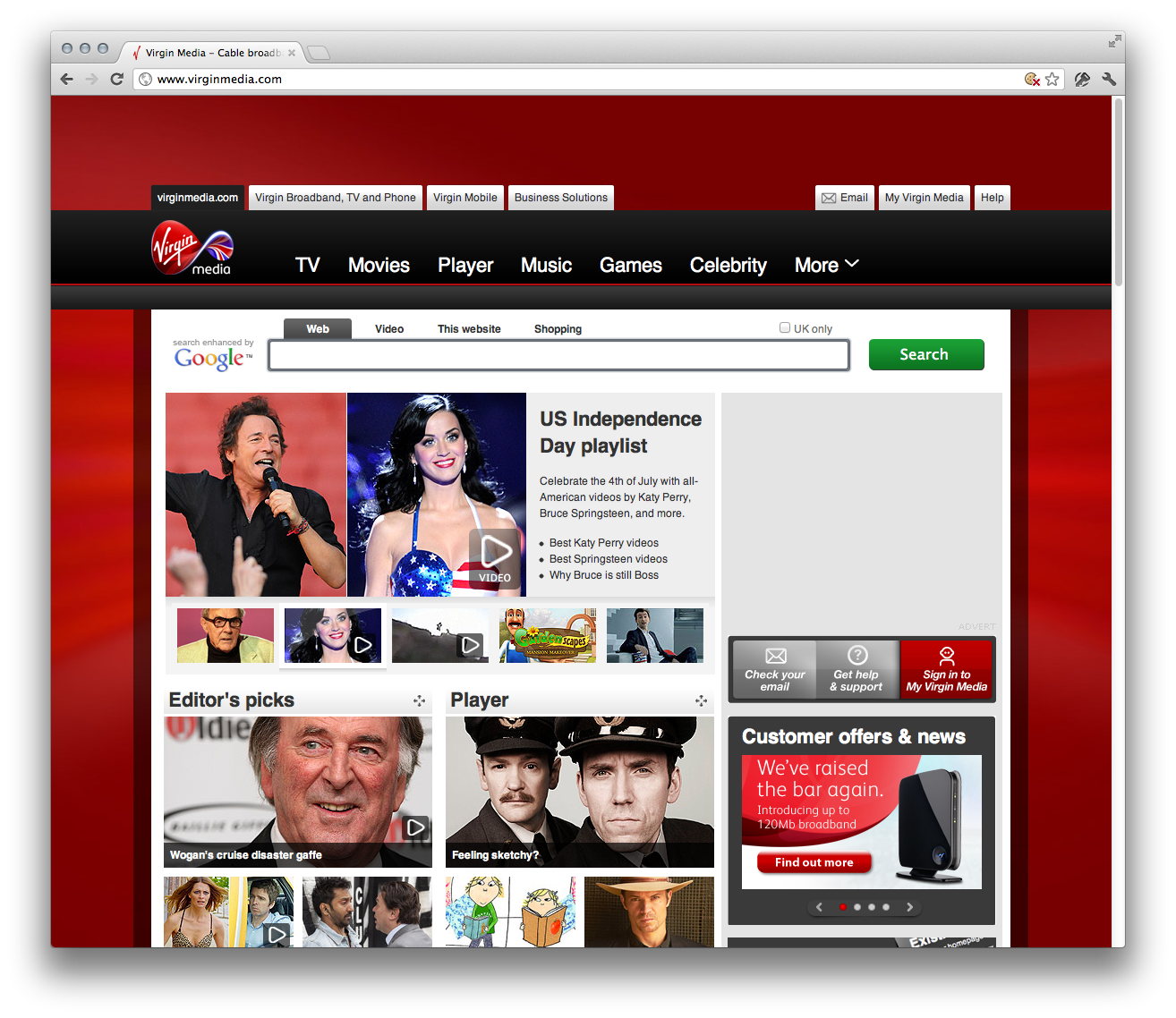 Virgin Media homepage